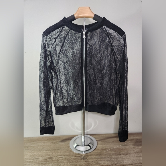 Zara Tops - Zara Zip Up Lace Bomber Jacket Top
